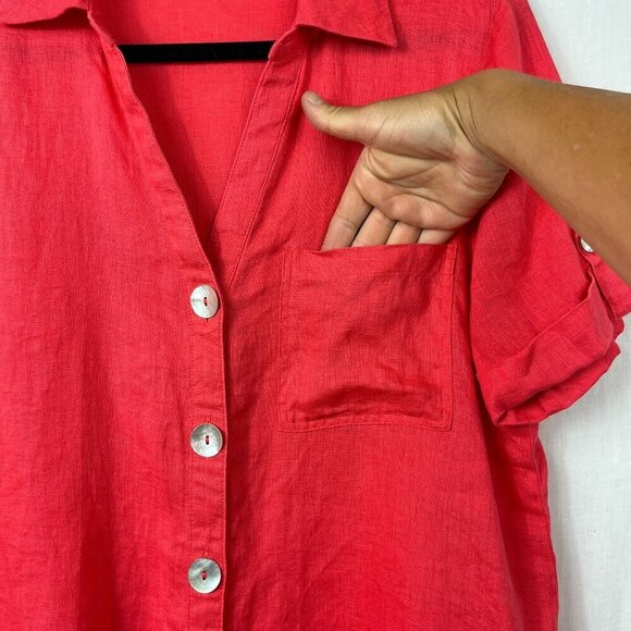 Andrew Marc 100% Linen Short Sleeve Blouse Womens M Lagenlook Beach Mature Pink - Picture 2 of 8